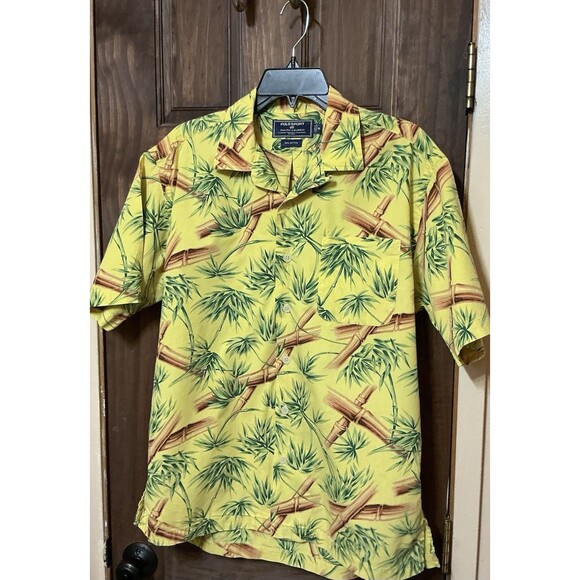 Vintage Polo Sport Ralph Lauren Shirt Men's Medium Button Up Bamboo Print Yellow - Picture 5 of 5